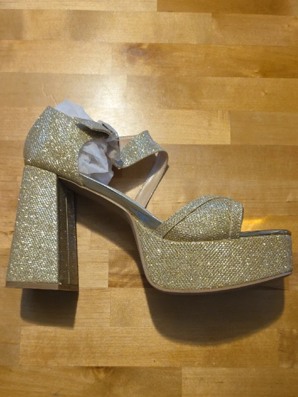 Gold Glitter Platform Block Heel Sandals